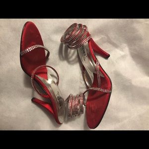 💋Red Satin Strass 👠 Heels